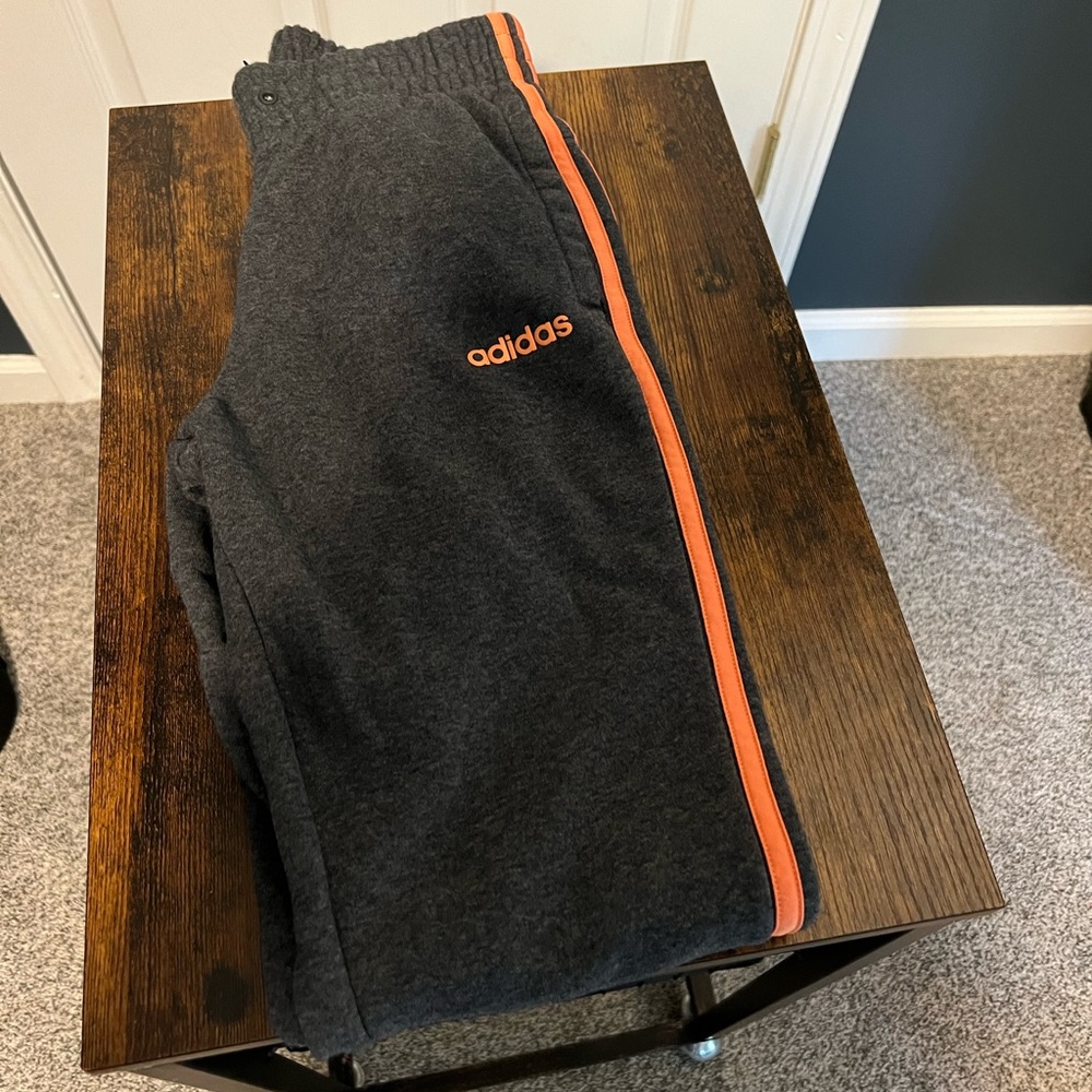 Adidas grey and orange sweatpants size 4